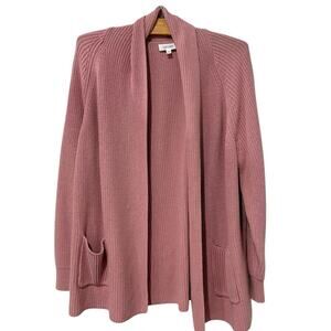 Haven Well Within Womens Size L Cardigan Sweater Open Front Pockets Pink Knit